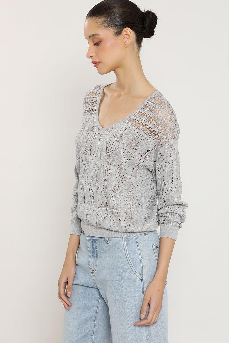 Sweater punto, fantasia transparente, plateado Liola-5