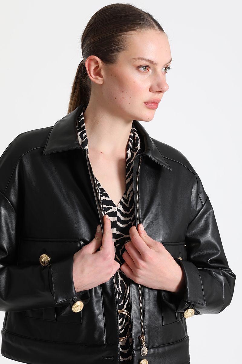 Chaqueta Corta Efecto Piel Negro Liola-3