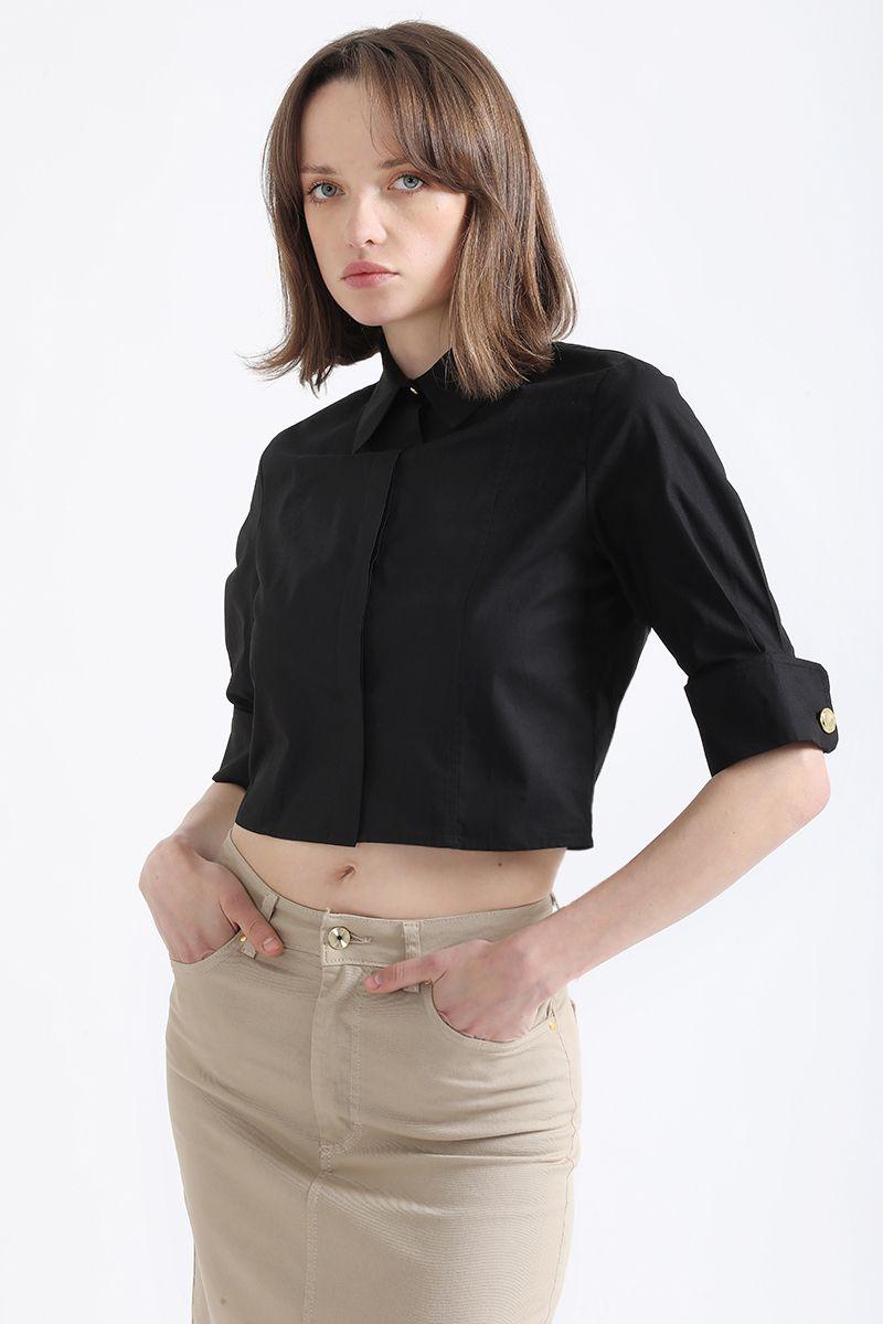Blusa Cropped Coyeras, Algodón, Negro Liola-0