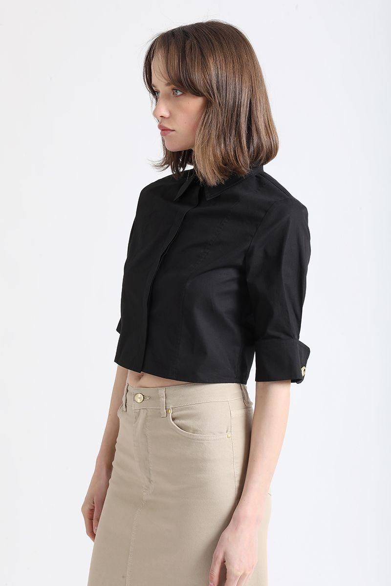 Blusa Cropped Coyeras, Algodón, Negro Liola-2