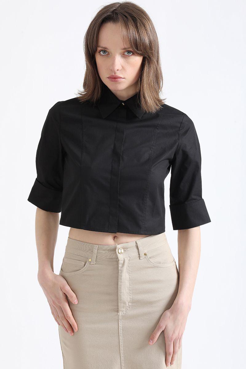 Blusa Cropped Coyeras, Algodón, Negro Liola-4