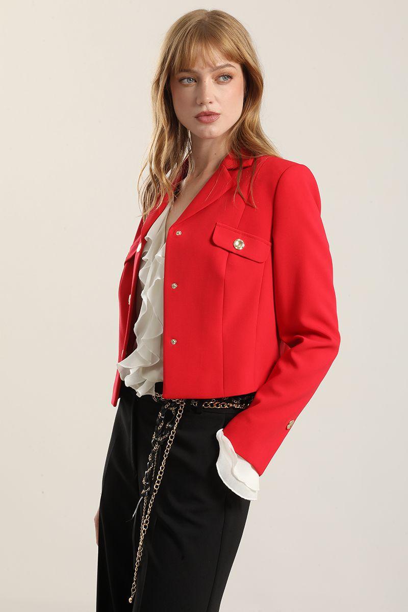 Chaqueta cropped, tapetas fantasia, rojo Liola-5