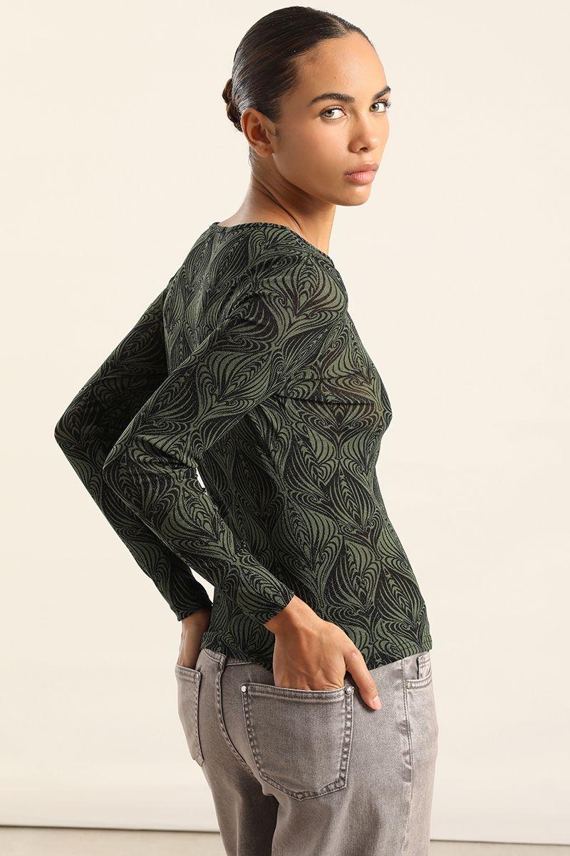 Top Malla, Estampado Metalizado, Verde Liola-2