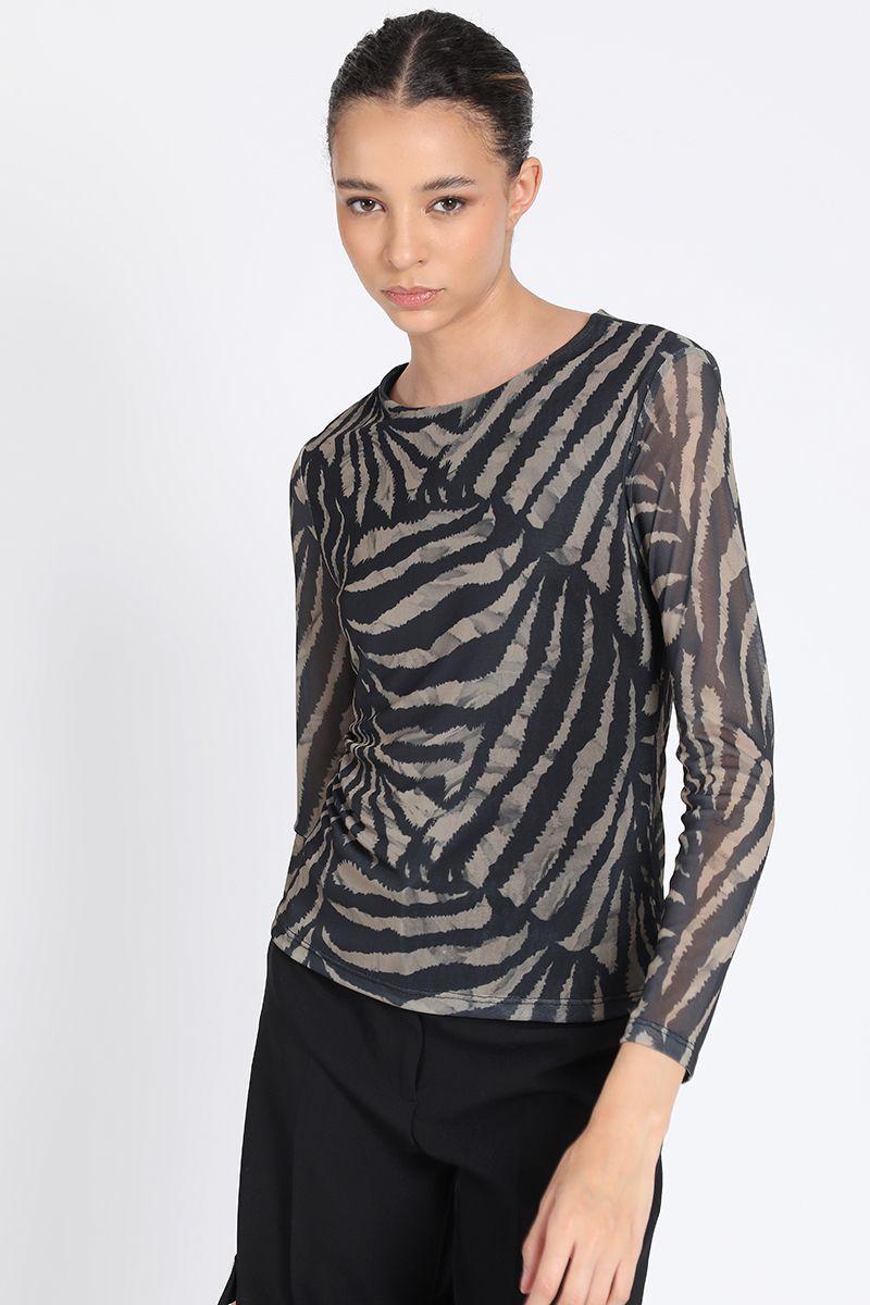 Polera Estampado Cebra Café Liola-1