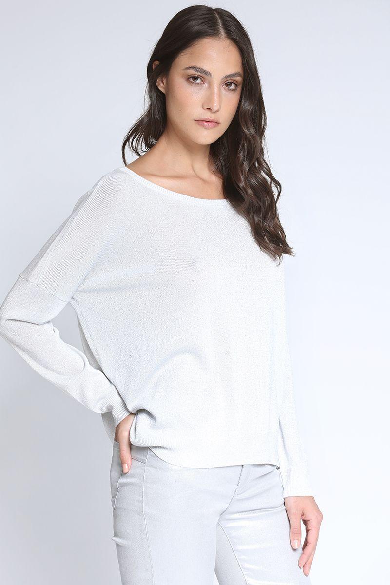 Sweater Tejido Lurex Boton Strass, Perla Liola-2