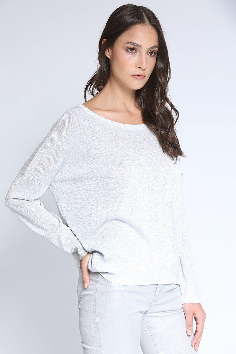 Sweater Tejido Lurex Boton Strass, Perla Liola-4