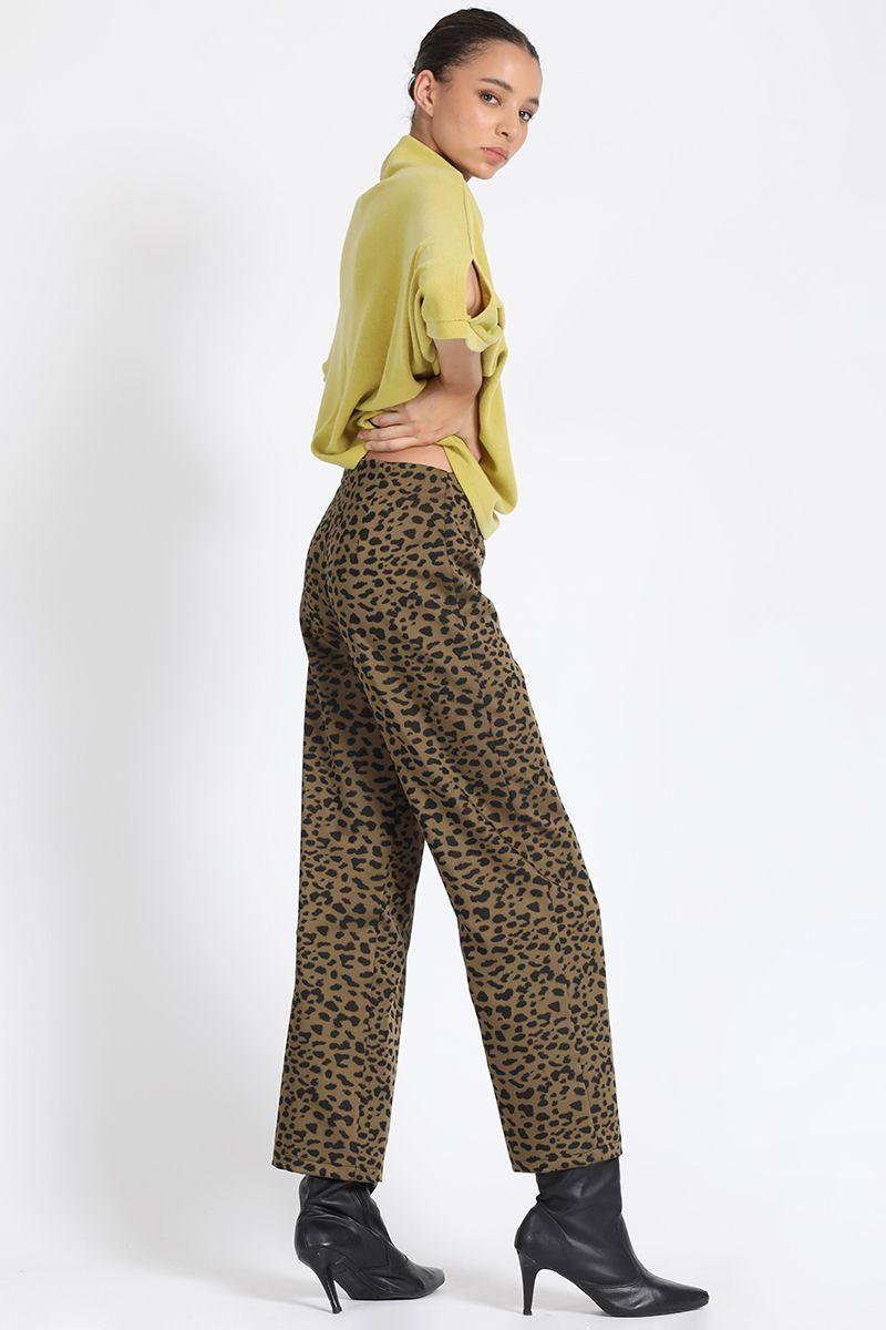 Pantalon Recto Estampado Leopardo, Verde Liola-2
