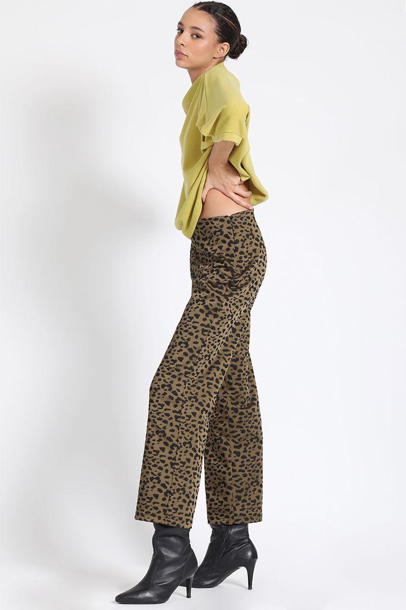 Pantalon Recto Estampado Leopardo, Verde Liola-5