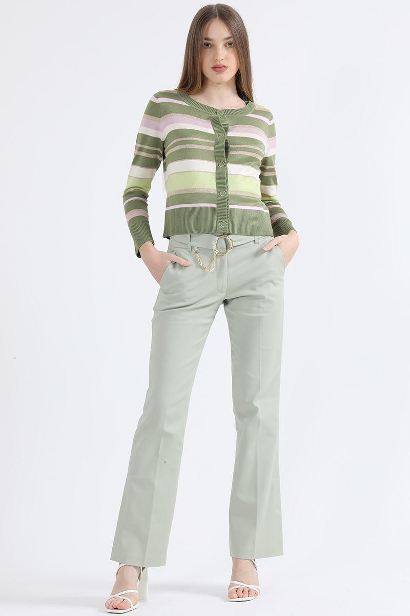 Cardigan Tejido Con Lurex, Rayas Fantasia, Verde Liola-1