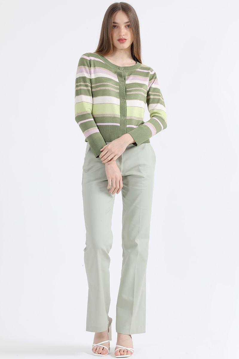 Cardigan Tejido Con Lurex, Rayas Fantasia, Verde Liola-2