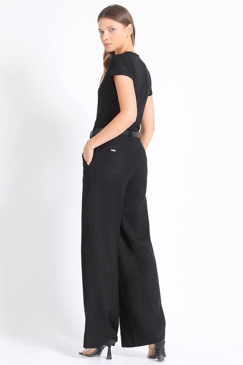 Pantalon Ancho Lino Mix Negro Liola-4