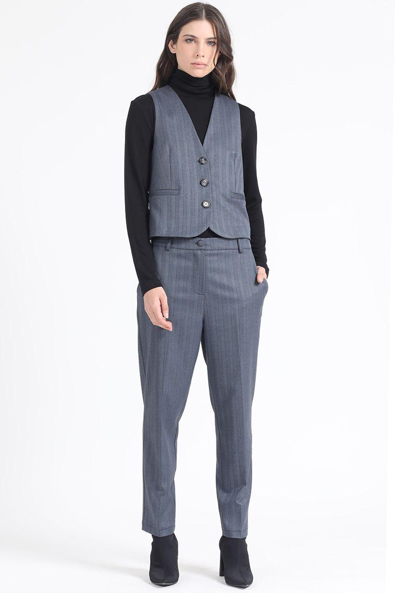 Pantalon Sastre, Tiro Alto, Espiga Listado, Azul Liola-3