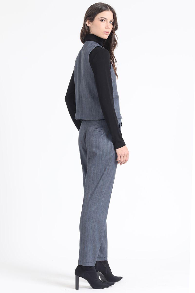 Pantalon Sastre, Tiro Alto, Espiga Listado, Azul Liola-4