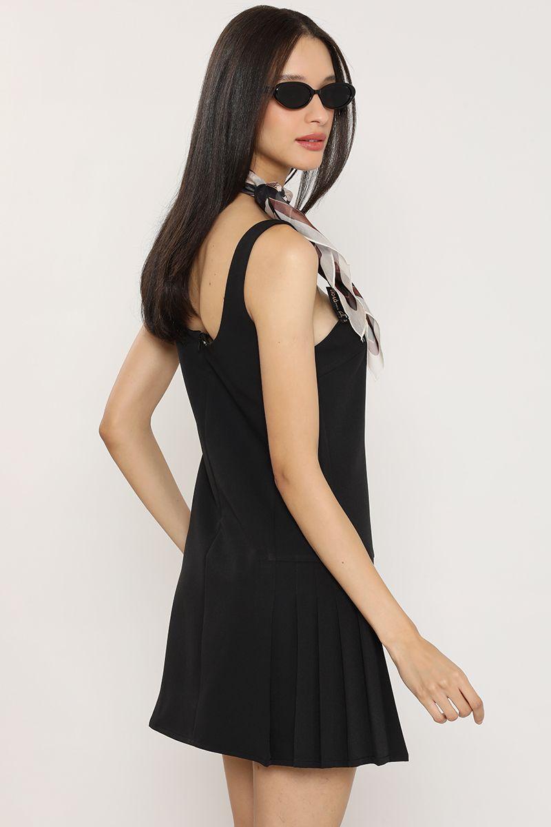 Vestido corto, tablas, negro Liola-6
