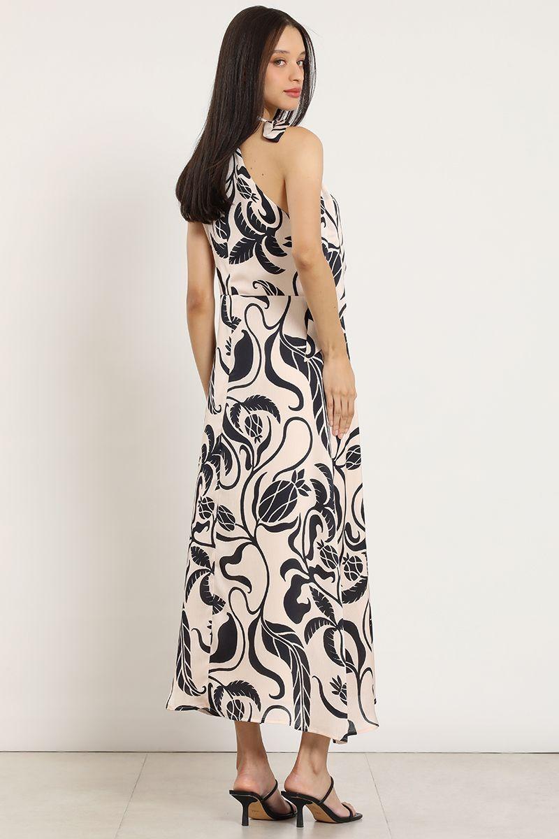 Vestido maxi estampado, lazada, negro Liola-5