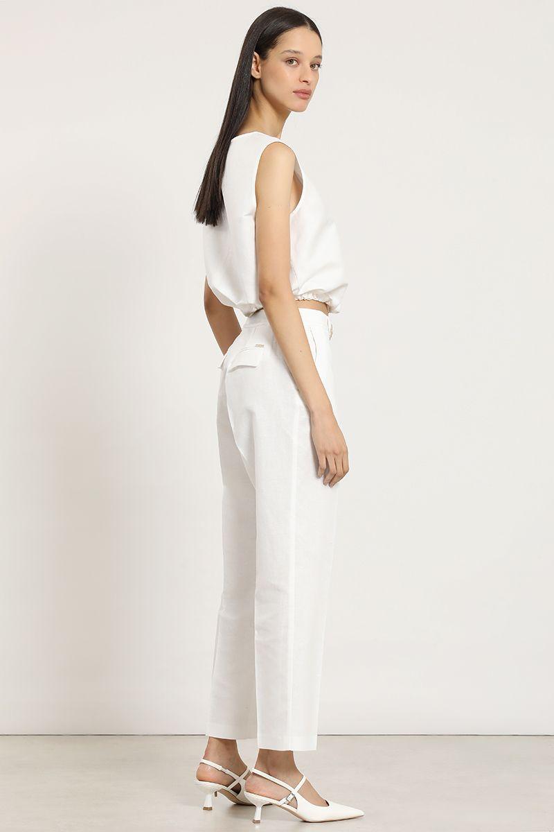 Pantalon sastre lino algodon, crudo Liola-1