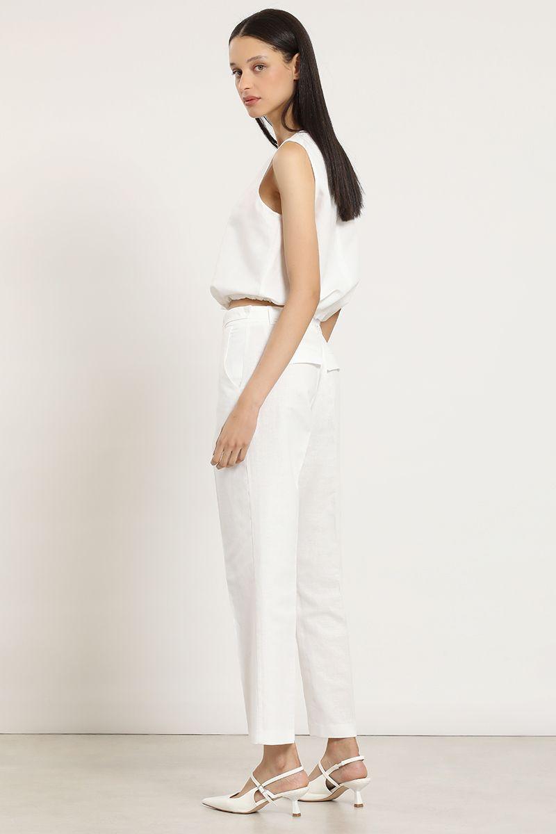 Pantalon sastre lino algodon, crudo Liola-2