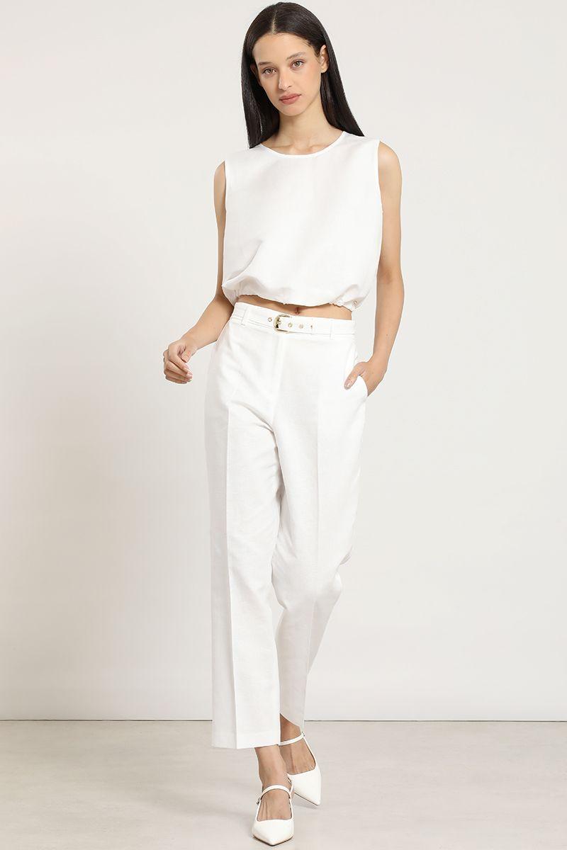 Pantalon sastre lino algodon, crudo Liola-3