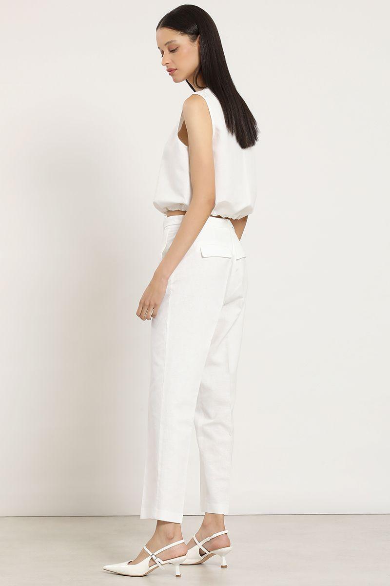 Pantalon sastre lino algodon, crudo Liola-4