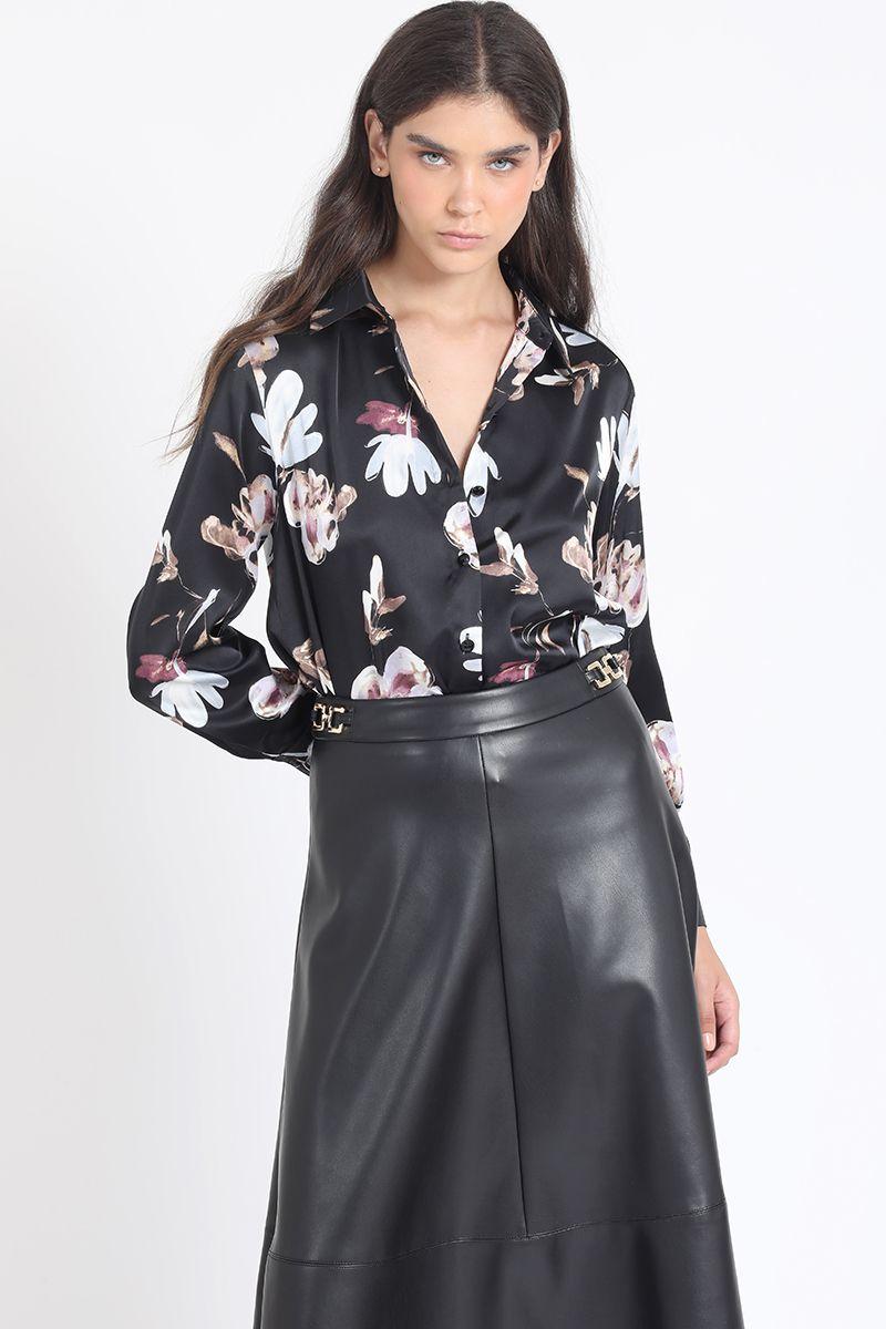 Blusa Satin Estampado, Negro Liola-2