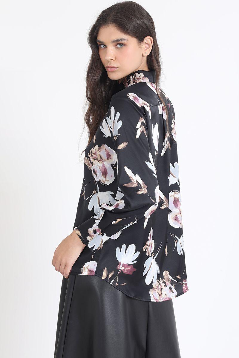 Blusa Satin Estampado, Negro Liola-5