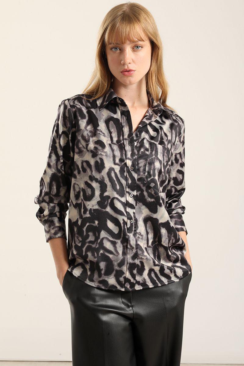 Blusa Satin Estampado, Negro Liola-0