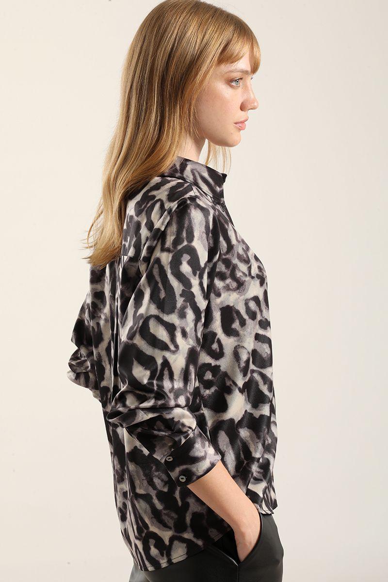 Blusa Satin Estampado, Negro Liola-2