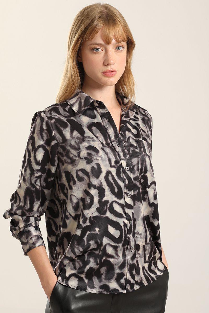 Blusa Satin Estampado, Negro Liola-3