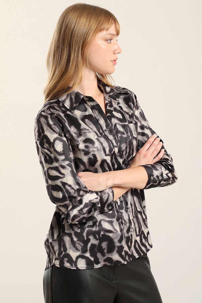 Blusa Satin Estampado, Negro Liola-4