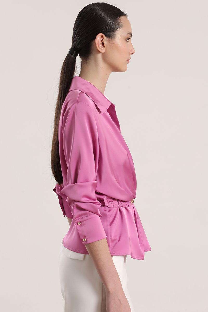 Blusa cruzada con cinturón Liola mujer fresa-2