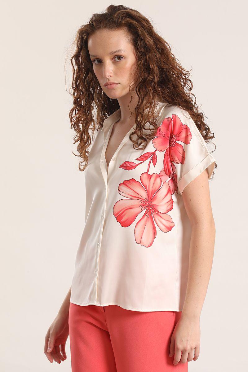 Blusa satin estampado floral liola mujer coral-0