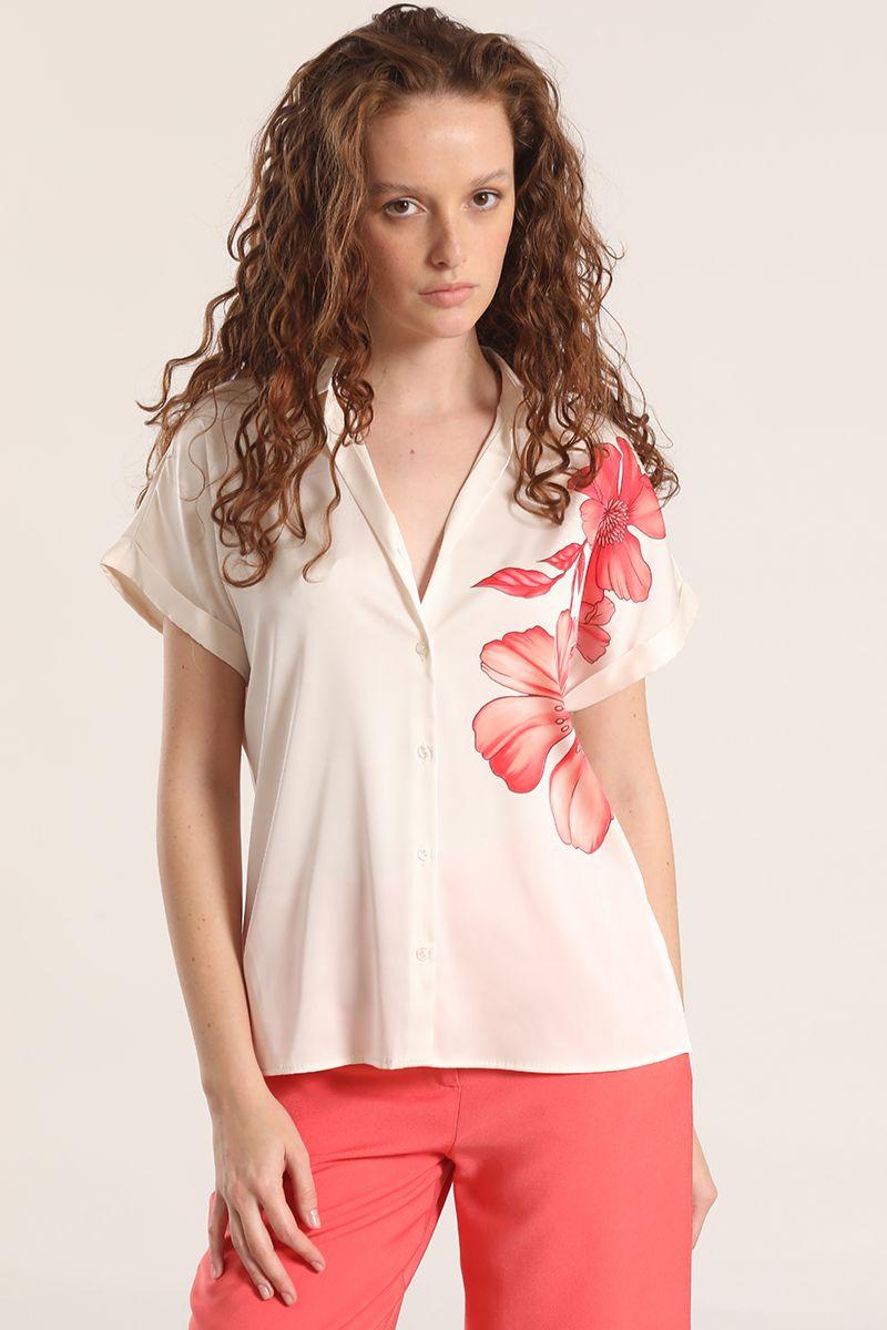 Blusa satin estampado floral liola mujer coral-2