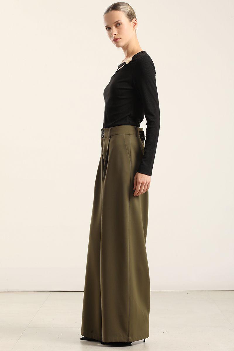 Pantalon Ancho Con Pinza, Militar Liola-4