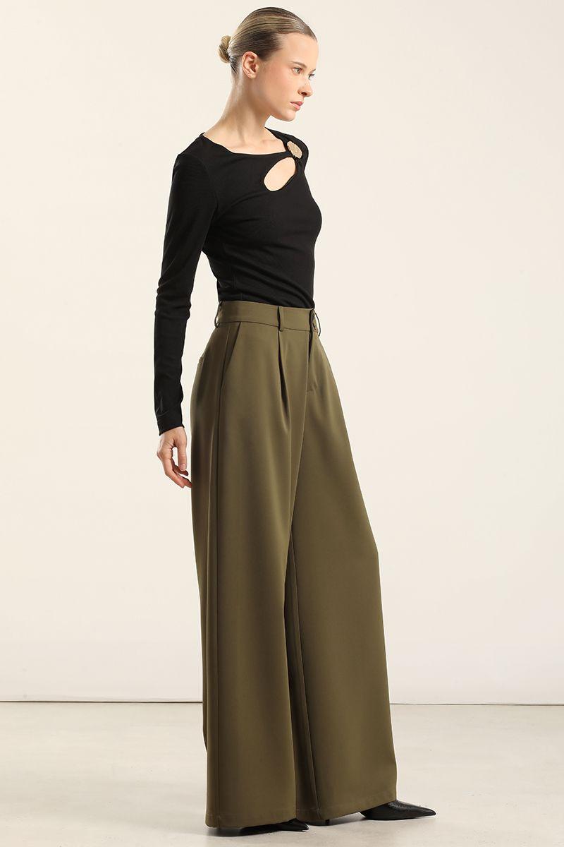 Pantalon Ancho Con Pinza, Militar Liola-5