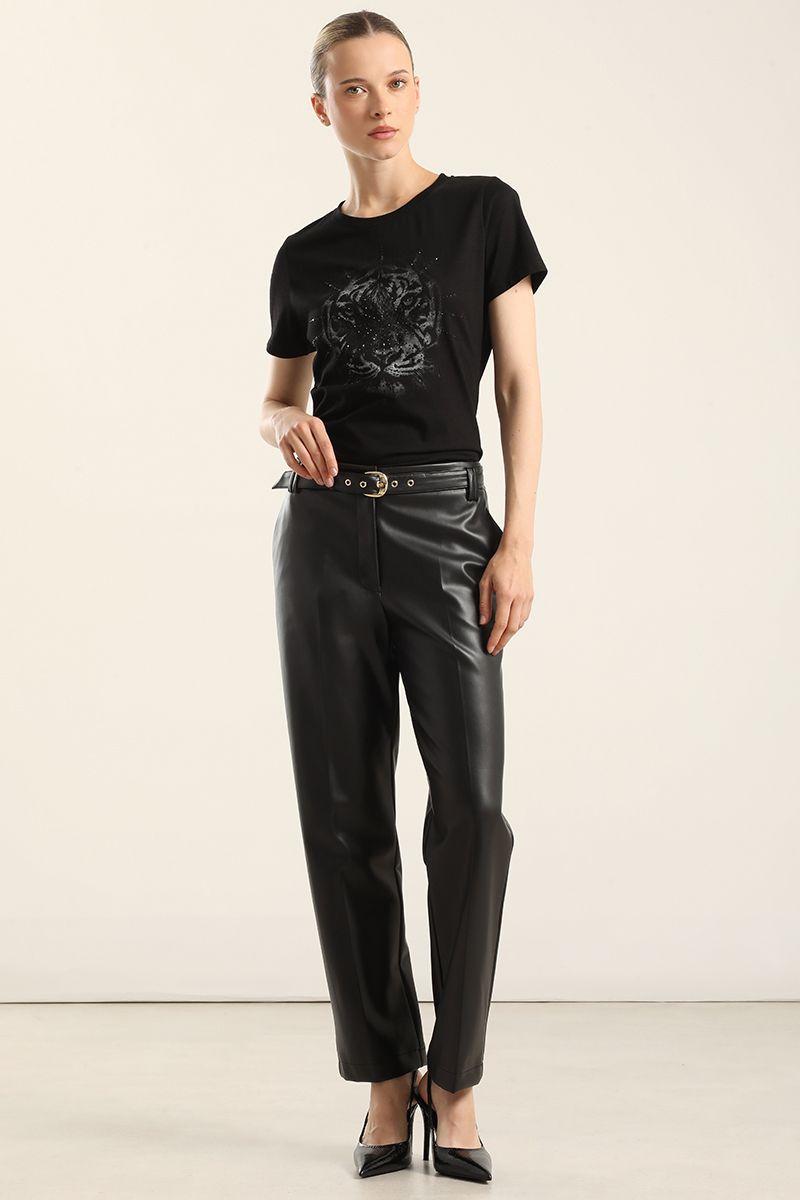 Pantalón sastre tiro alto, cinturon, negro Liola-1