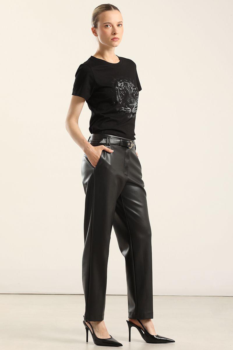 Pantalón sastre tiro alto, cinturon, negro Liola-5