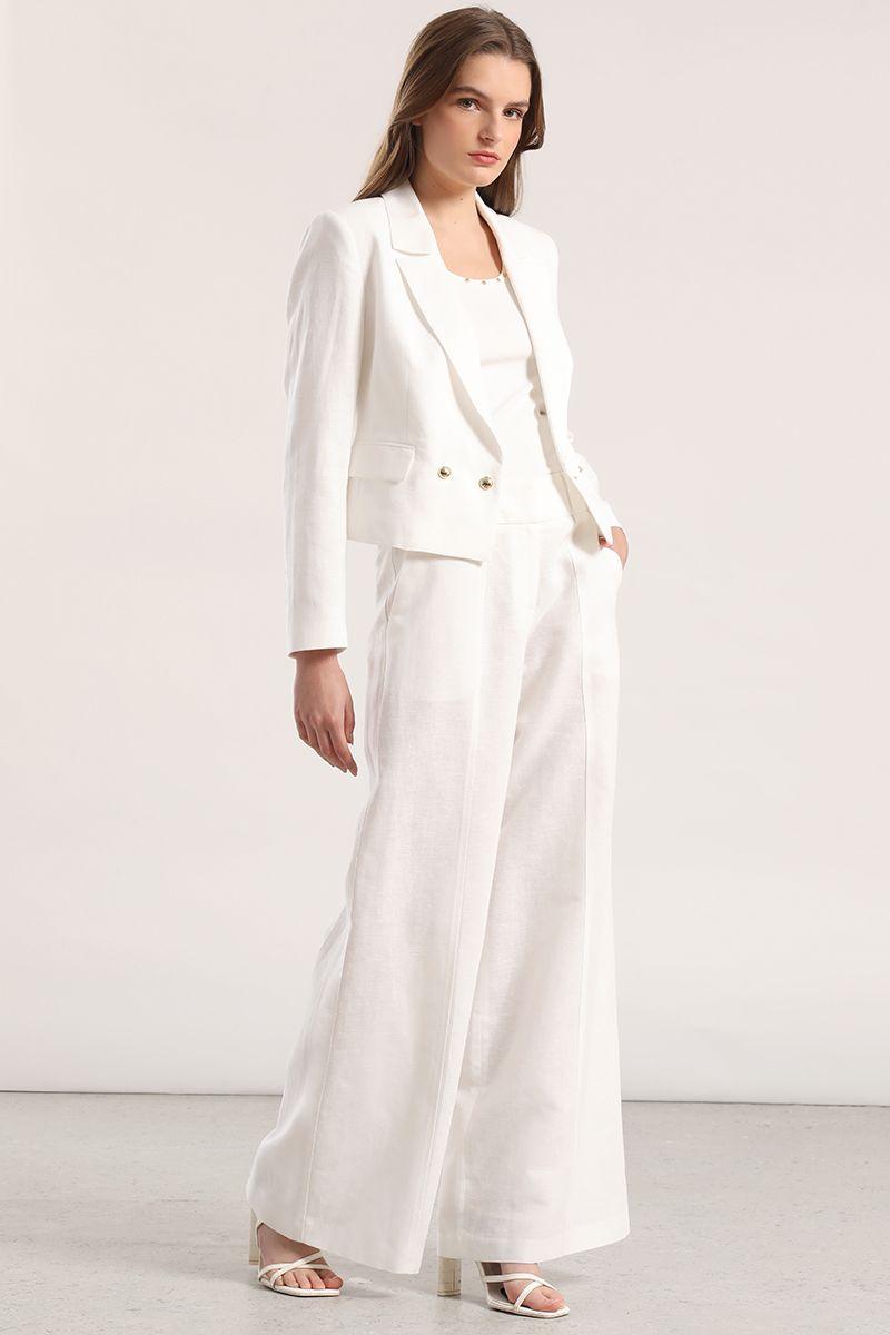 Pantalón palazzo lino mujer Liola crudo-0
