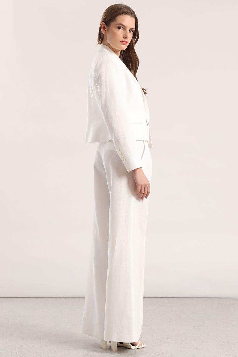Pantalón palazzo lino mujer Liola crudo-2
