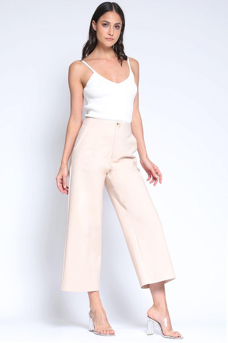 Pantalon Ancho Cropped Gabardina Spandex, Beige Liola-1