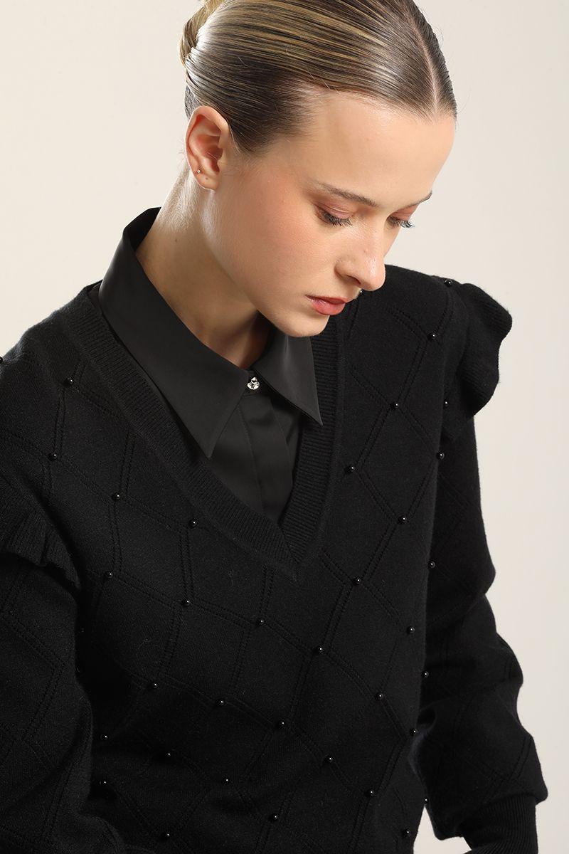 Jersey punto perlas, negro Liola-2