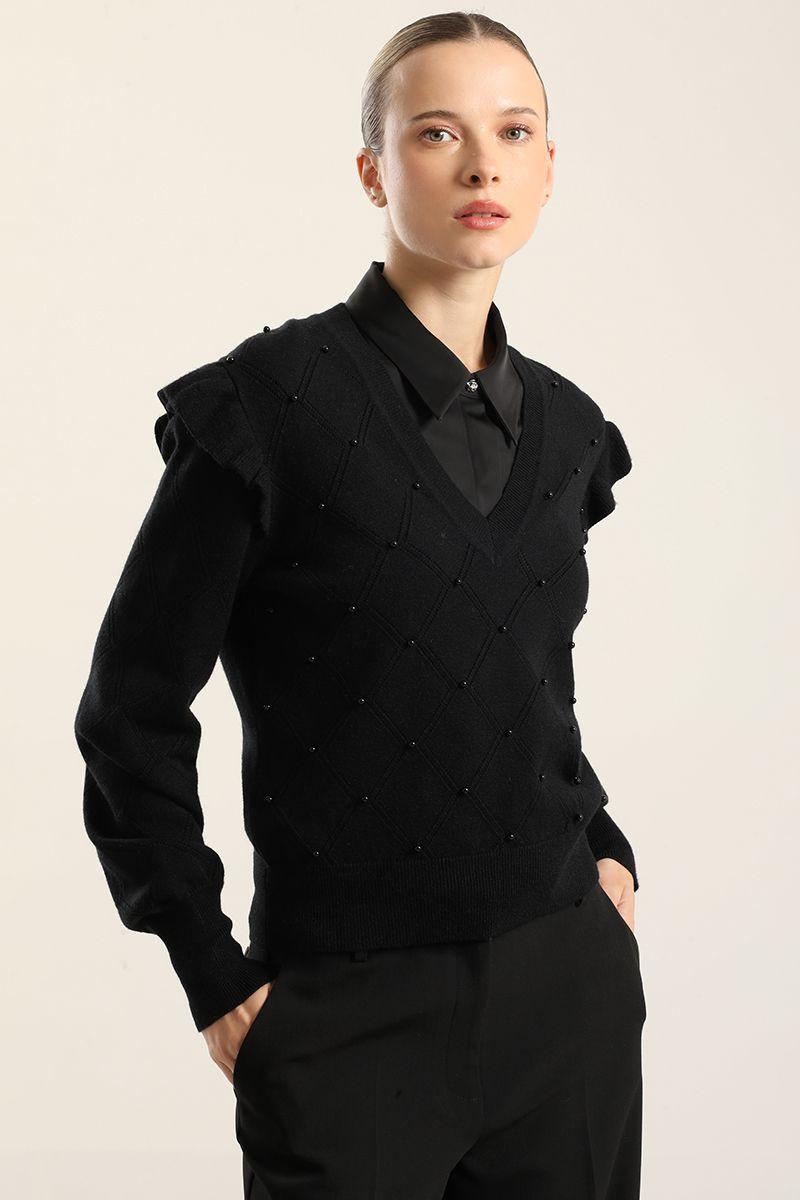 Jersey punto perlas, negro Liola-4