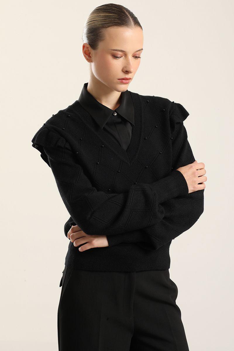 Jersey punto perlas, negro Liola-5