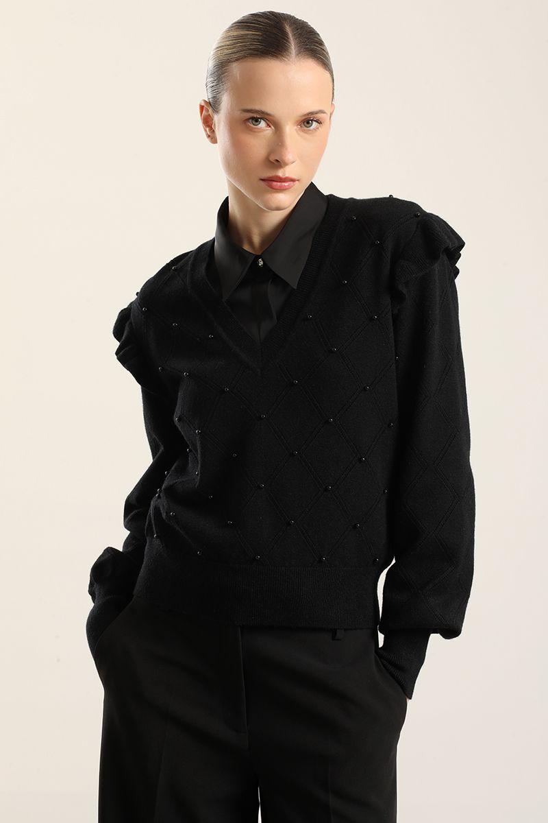 Jersey punto perlas, negro Liola-6