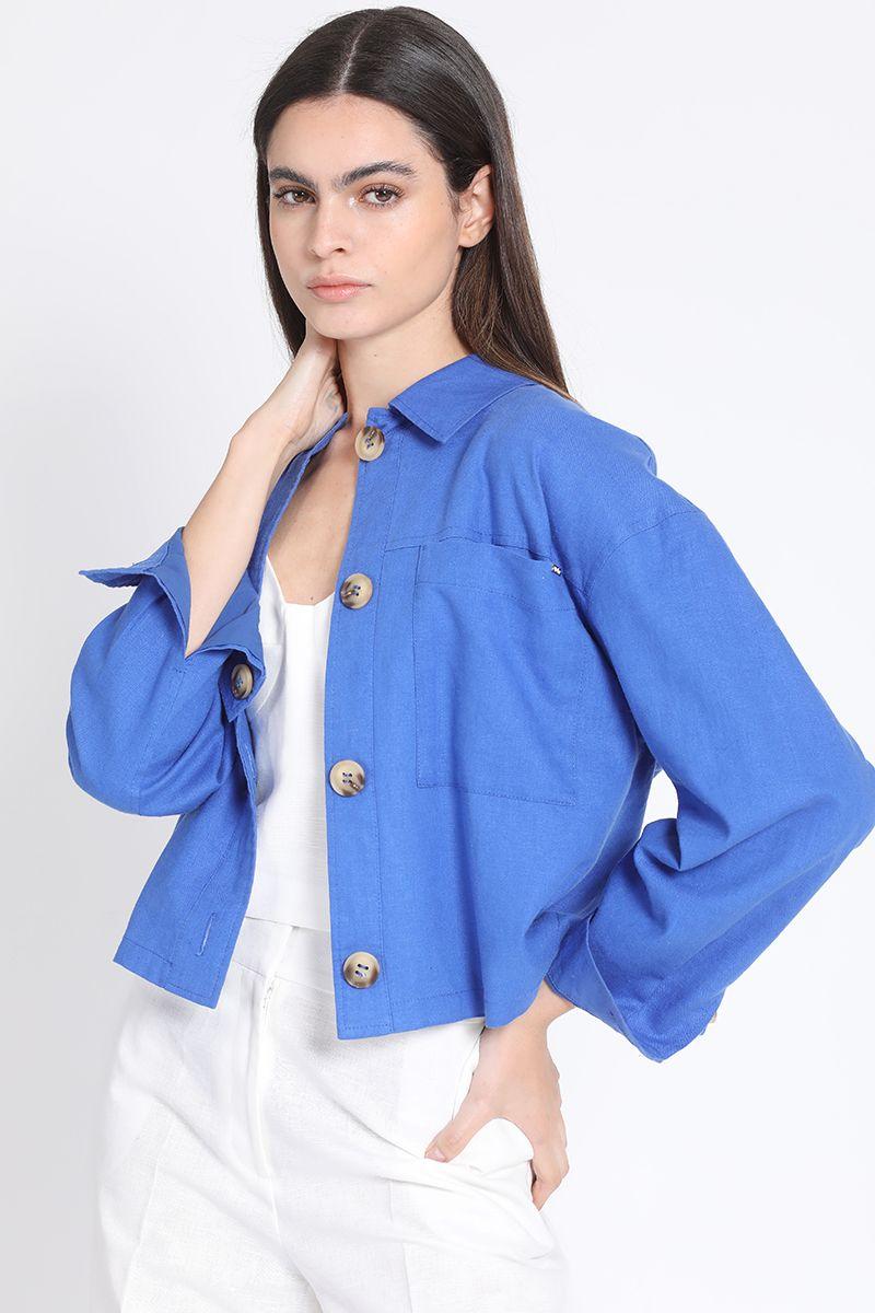 Chaqueta Crop Recta Lino Mix, Oceano Liola-0