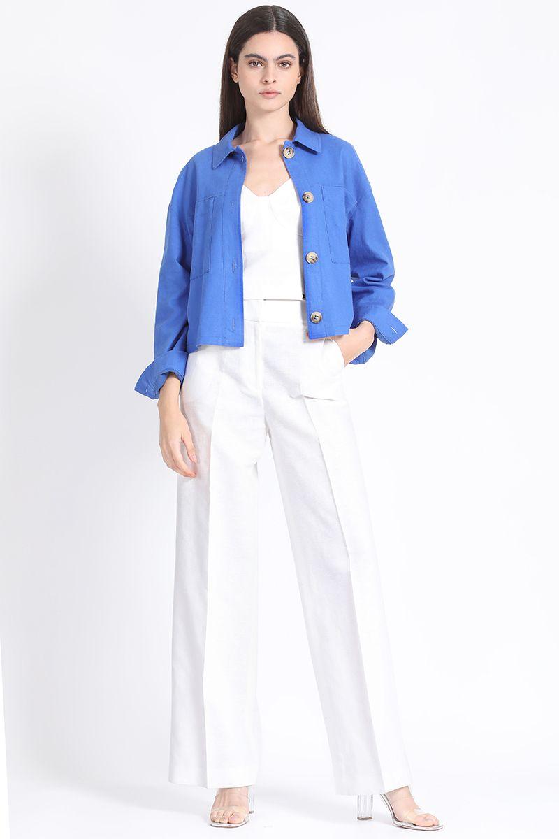 Chaqueta Crop Recta Lino Mix, Oceano Liola-1
