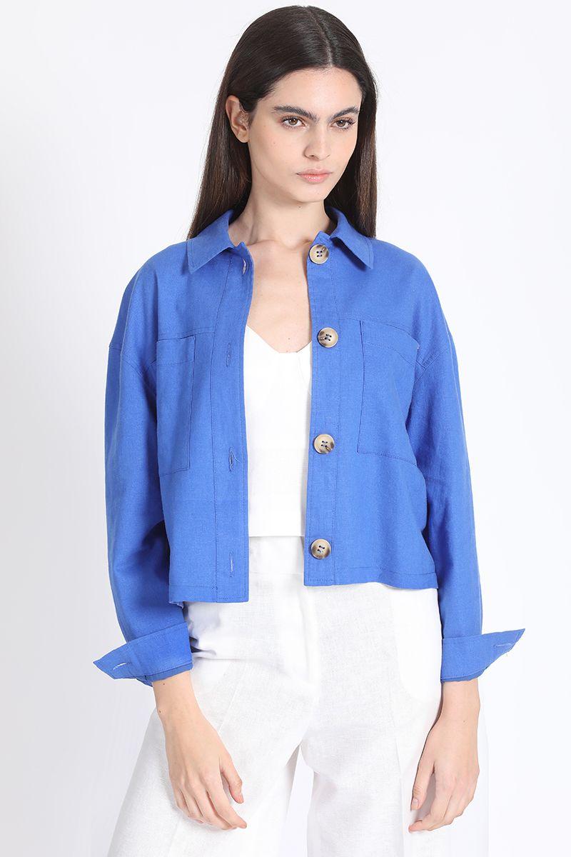 Chaqueta Crop Recta Lino Mix, Oceano Liola-2