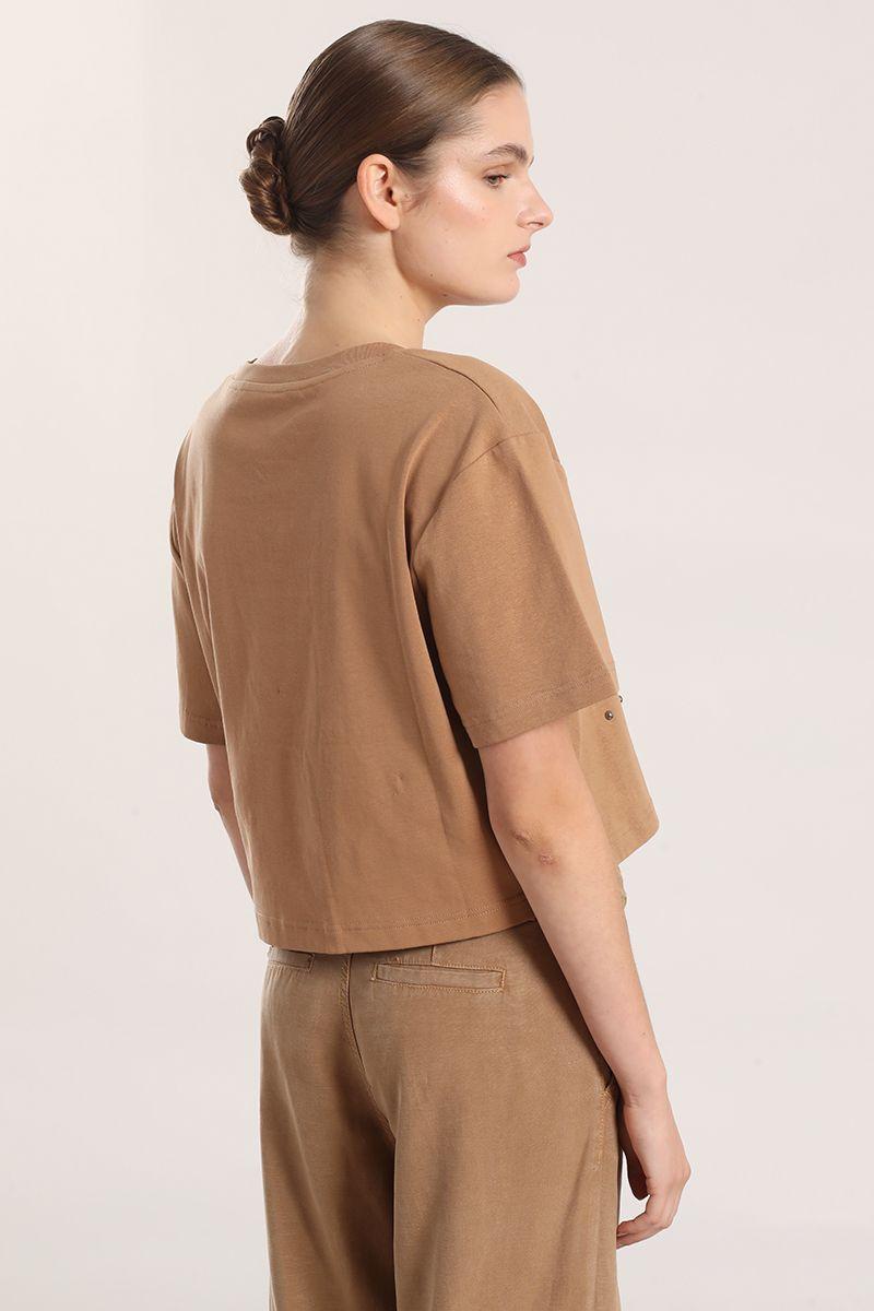 Polera algodon, tachas mujer Liola camel-3
