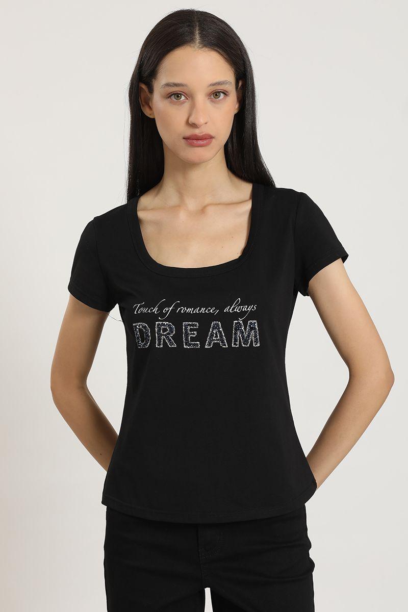 Polera estampado, aplicacion strass, negro Liola-0