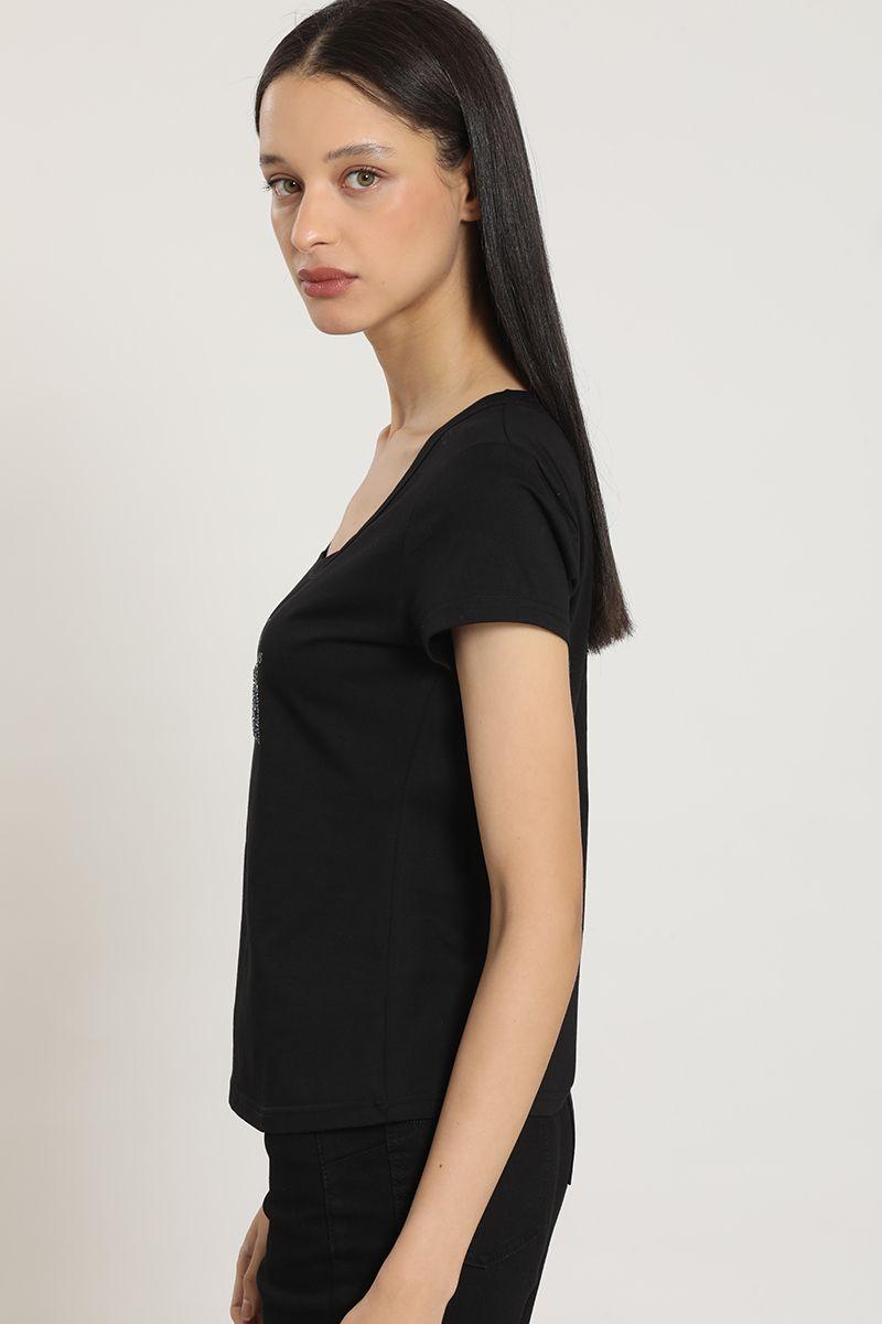 Polera estampado, aplicacion strass, negro Liola-2