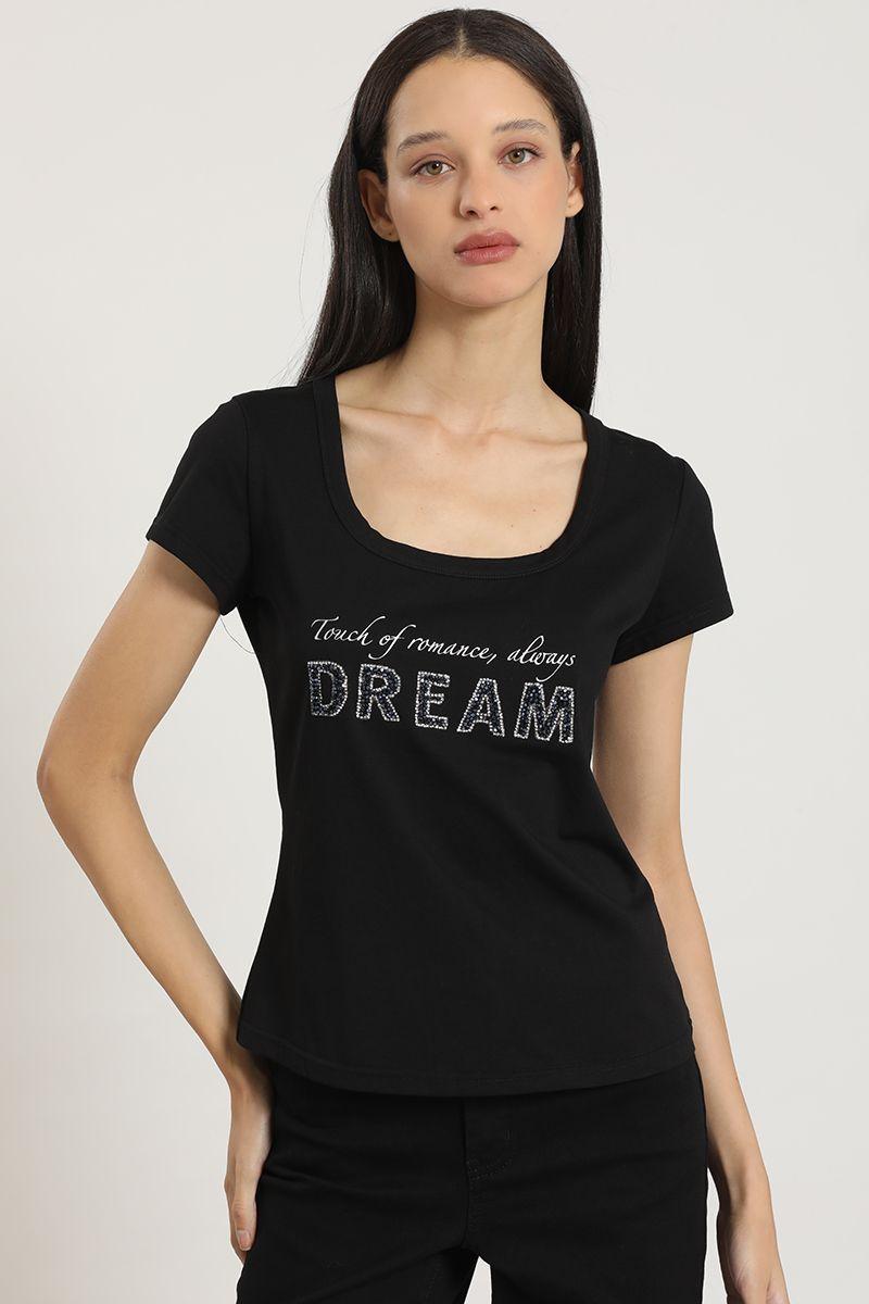 Polera estampado, aplicacion strass, negro Liola-3